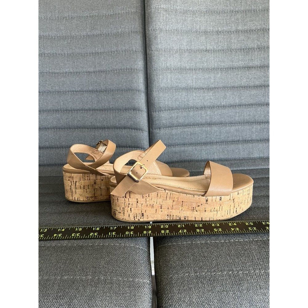 Lulus Platform Cork Wedge Strap Tan Ankle Strap Sandal Womens Size 7 - Picture 3 of 11